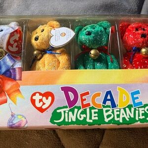 Vintage Ty Decade Jingle Beanie Babies 4 Bear Ornament Set Boxed Christmas Decor